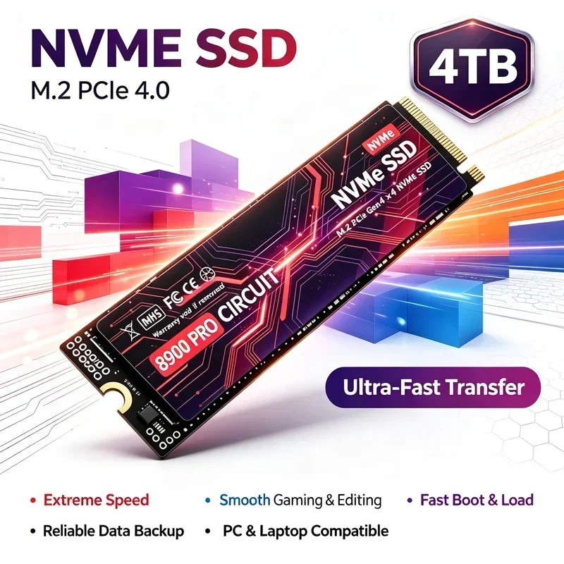 8900 PRO M.2 2280 SSD NVMe PCIe4.0 X4 TLC 3D NAND 500GB/1TB/2TB/4TB SSD Interno para Jogos para Laptop e PC Desktop