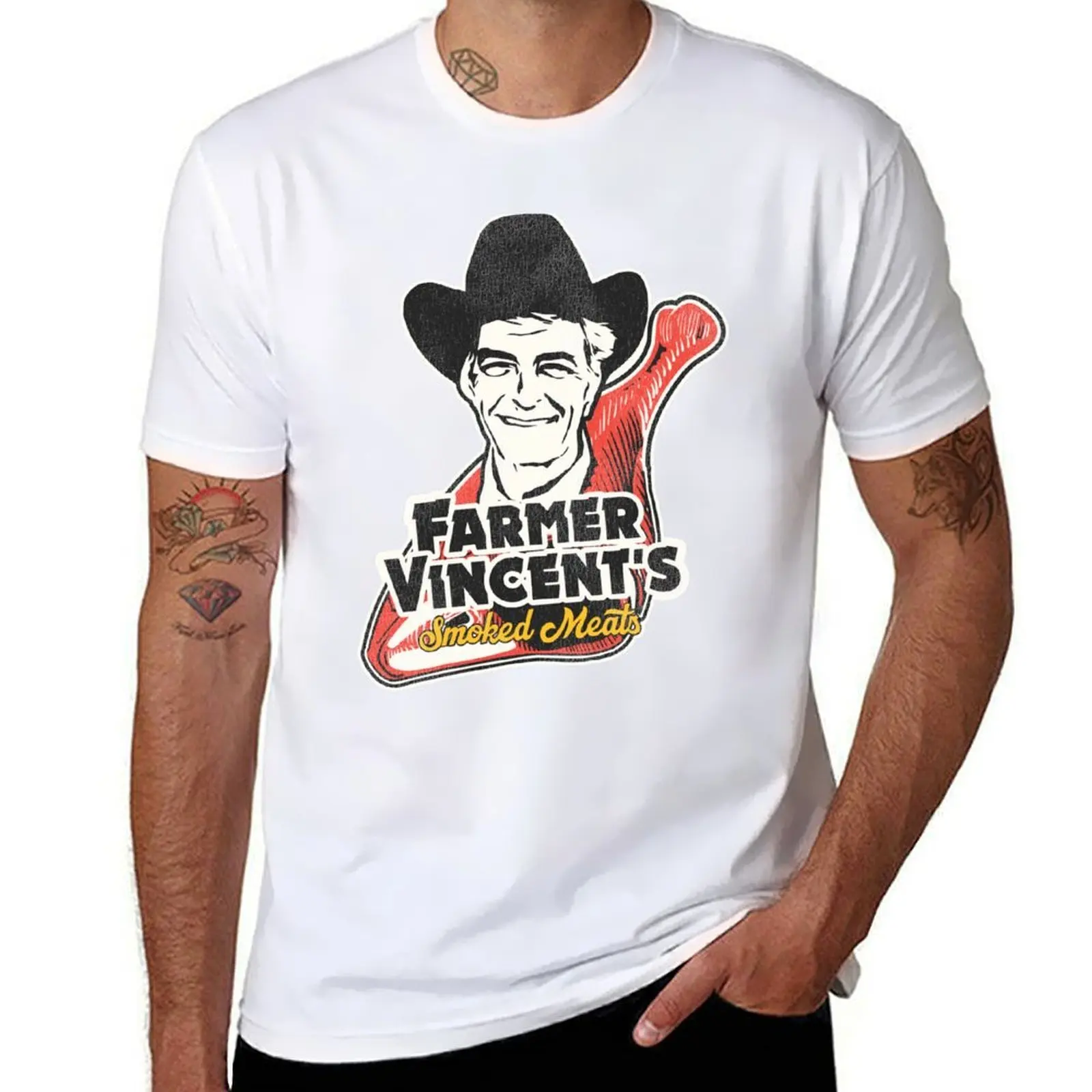 

Farmer Vincent's Smoked Meat -- Motel Hell Fan Art T-Shirt t shirts for man pack cotton t shirts for man graphic vintage T-Shirt