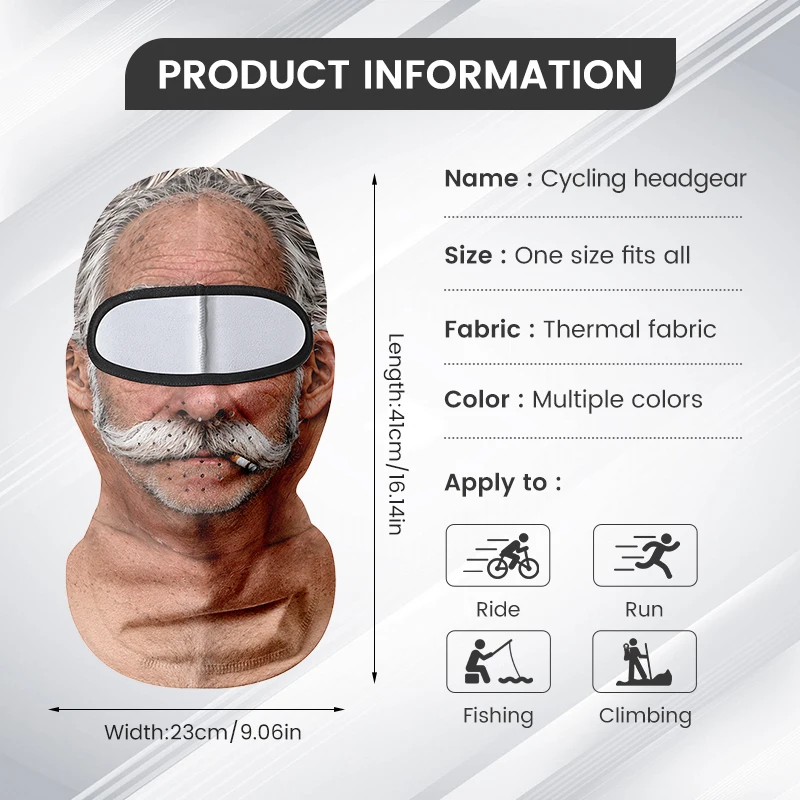 Winter Funny Old Man Ski Mask Realistic Face Balaclava 3D Printed Full Face Mask for Skiing Snowboarding Outdoor Sports view 6