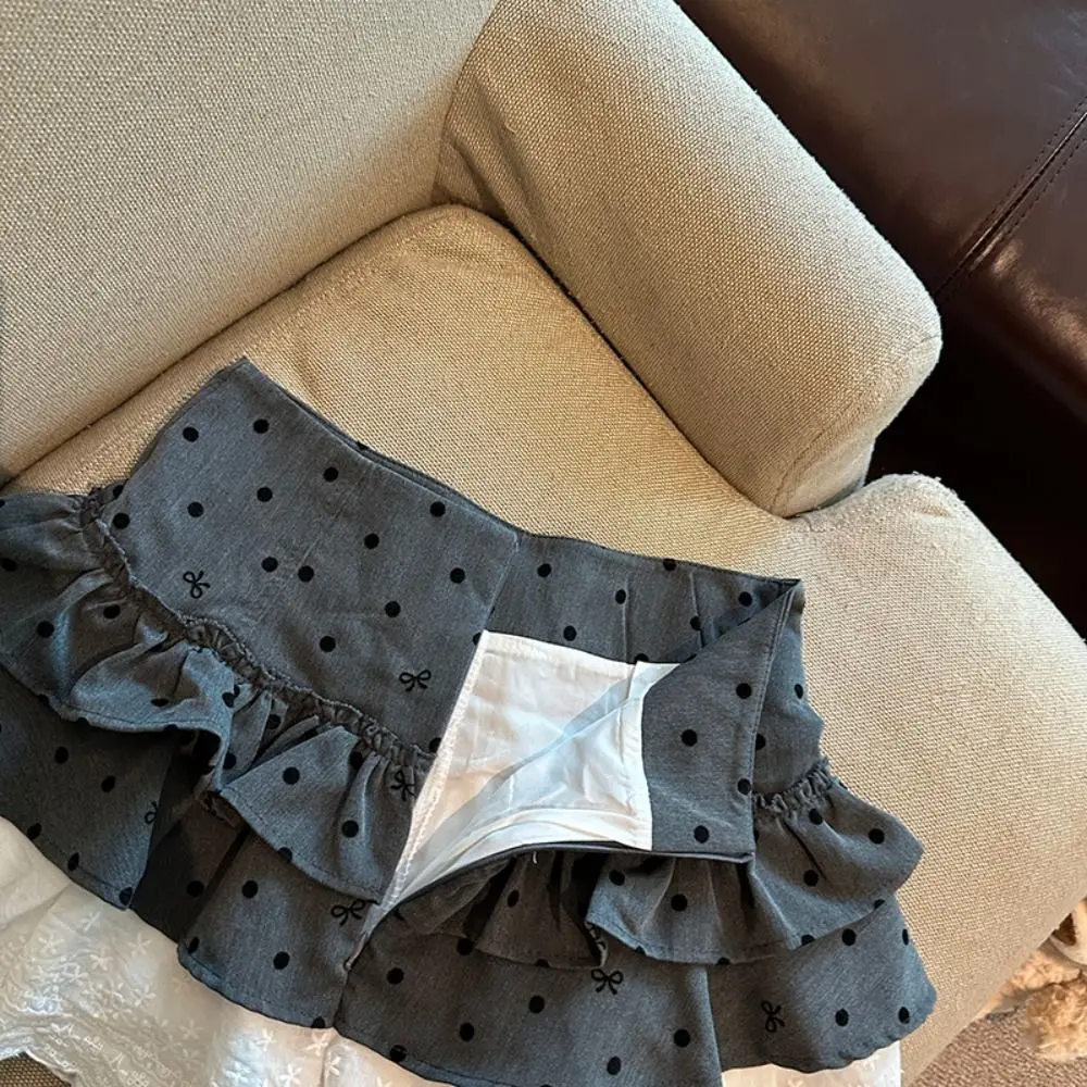 

French Style Sweet Short Puff Skirt Lace High Waist Flounce Short Skirt with Safty Pants Dot Mini Cake Skirt Party