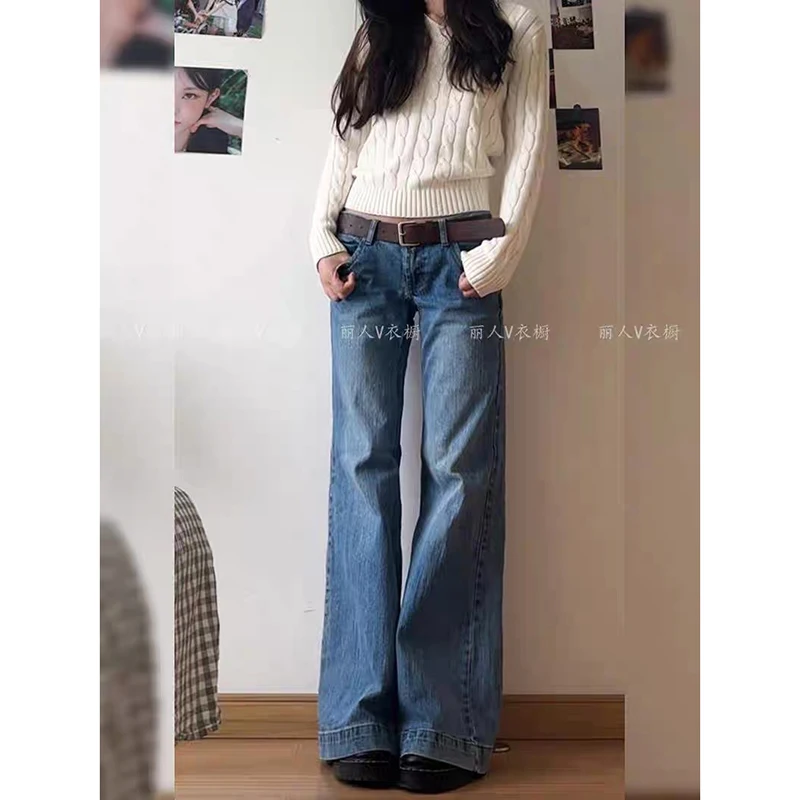 YIBASHU Herfst Vrouwen Vintage Oud Geld Baggy Flare Jean Japanse Y2K Streetwear Denim Broek Grunge Bell-Bottom High Street Korea
