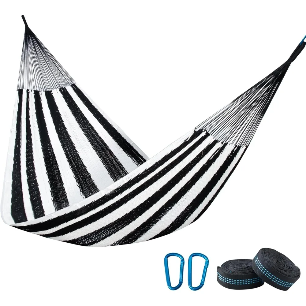 

Hammock, Handwoven XL Thick Soft Rope Hammocks for Outdoor Indoor, Max 600 lbs Capacity, Tree Straps & Carabiners Included