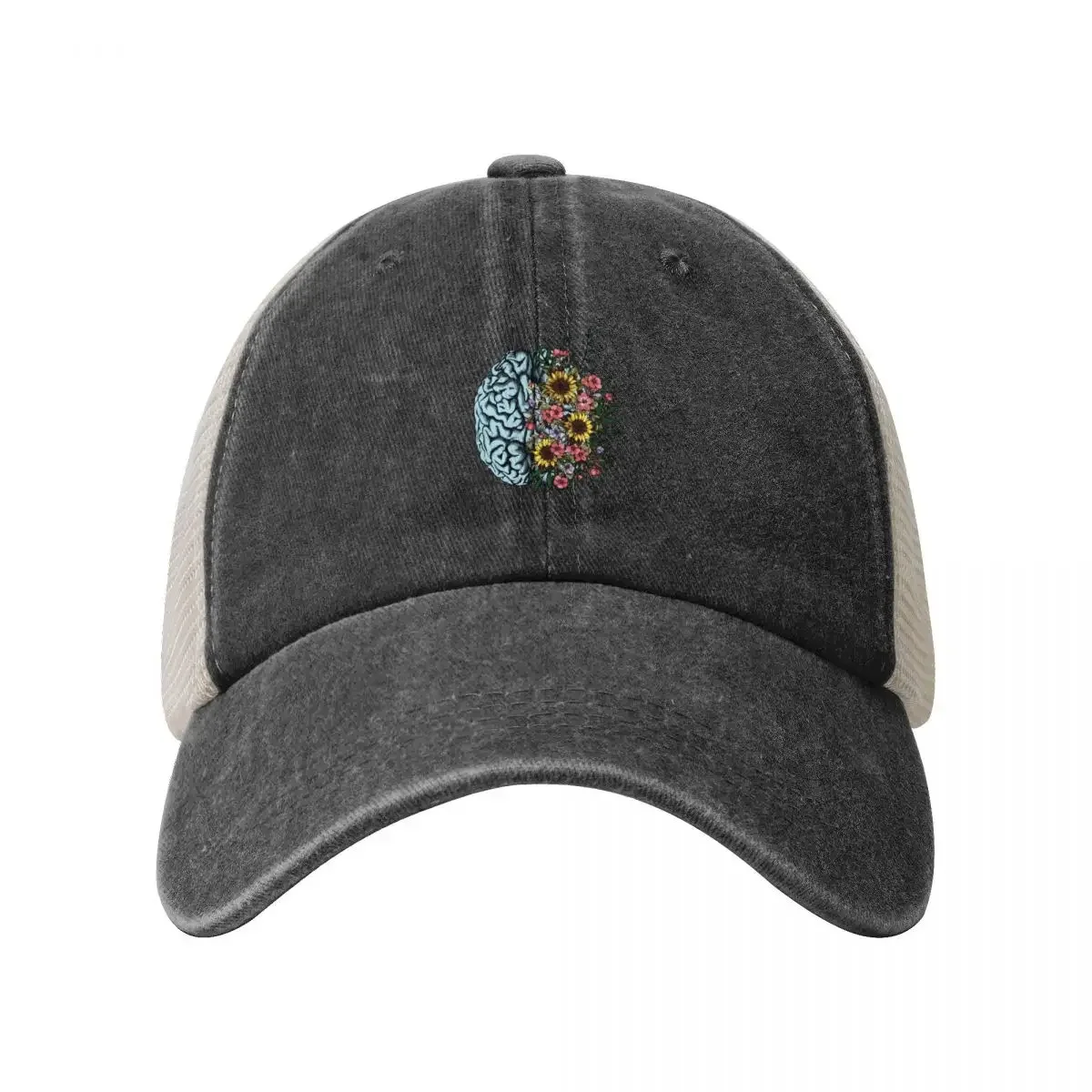 Blue Brain and flowers sunflowers, Positivity, creativity, right hemisphere brain, health, Mental,Cap Baseball Cap