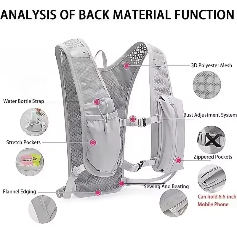 Running Hydration Vest Backpack for Hiking Cycling Marathon Lightweight Water Chest Pack With Phone Storage Pocket