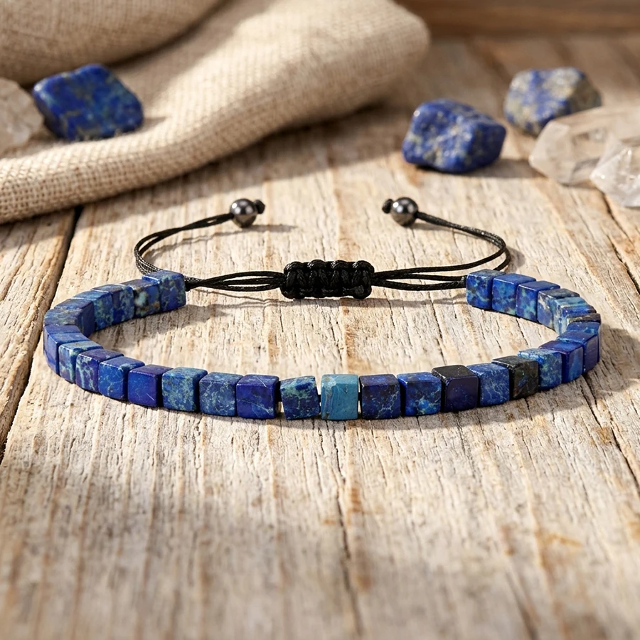Fashion Adjustable Stone Rope Bracelet Unisex Square Beads 5 Colors Handmade Braided Braslet Healing Leisure Couple Accessories