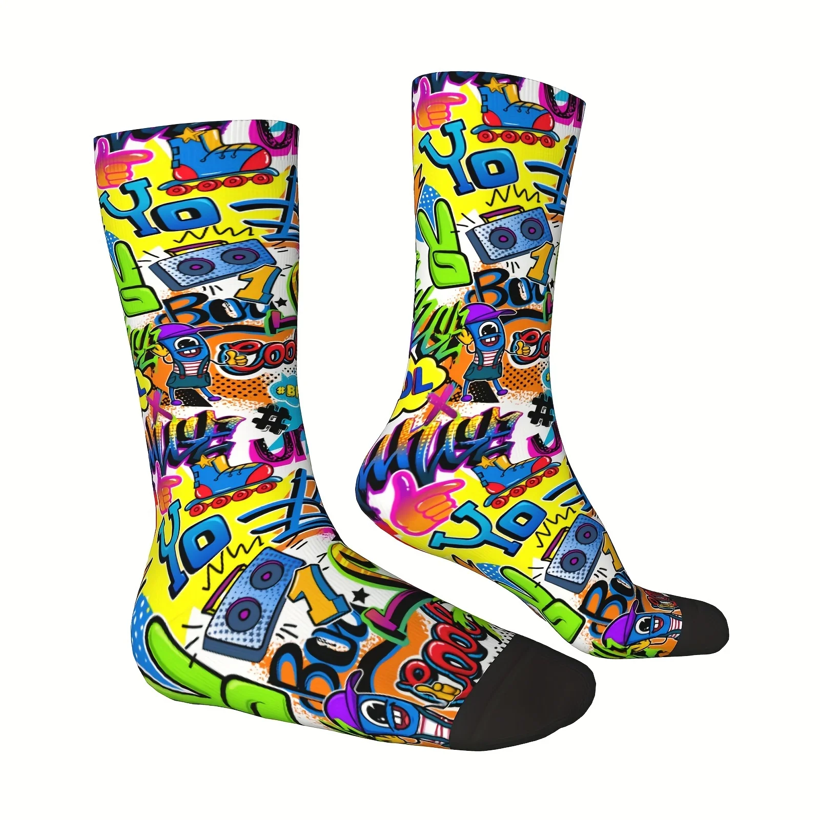 1 Pair Palm Tree Hand Roller Vintage Graffiti Art Pattern Hip Hop Novelty Seamless Funny Crazy Sock Gift Printed Boys Gift