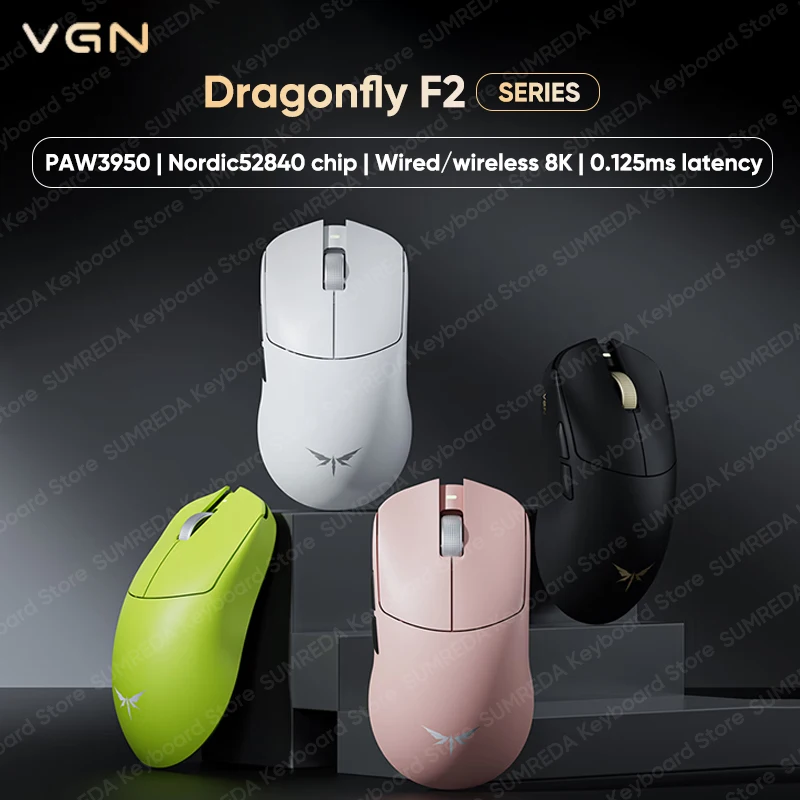 VGN Dragonfly F2 Promax Ultra PAW3950 PAW3395 Wireless Gaming Mouse 8K BT 2.4G Wired FPS Gaming Mouse For Laptop PC Accessory