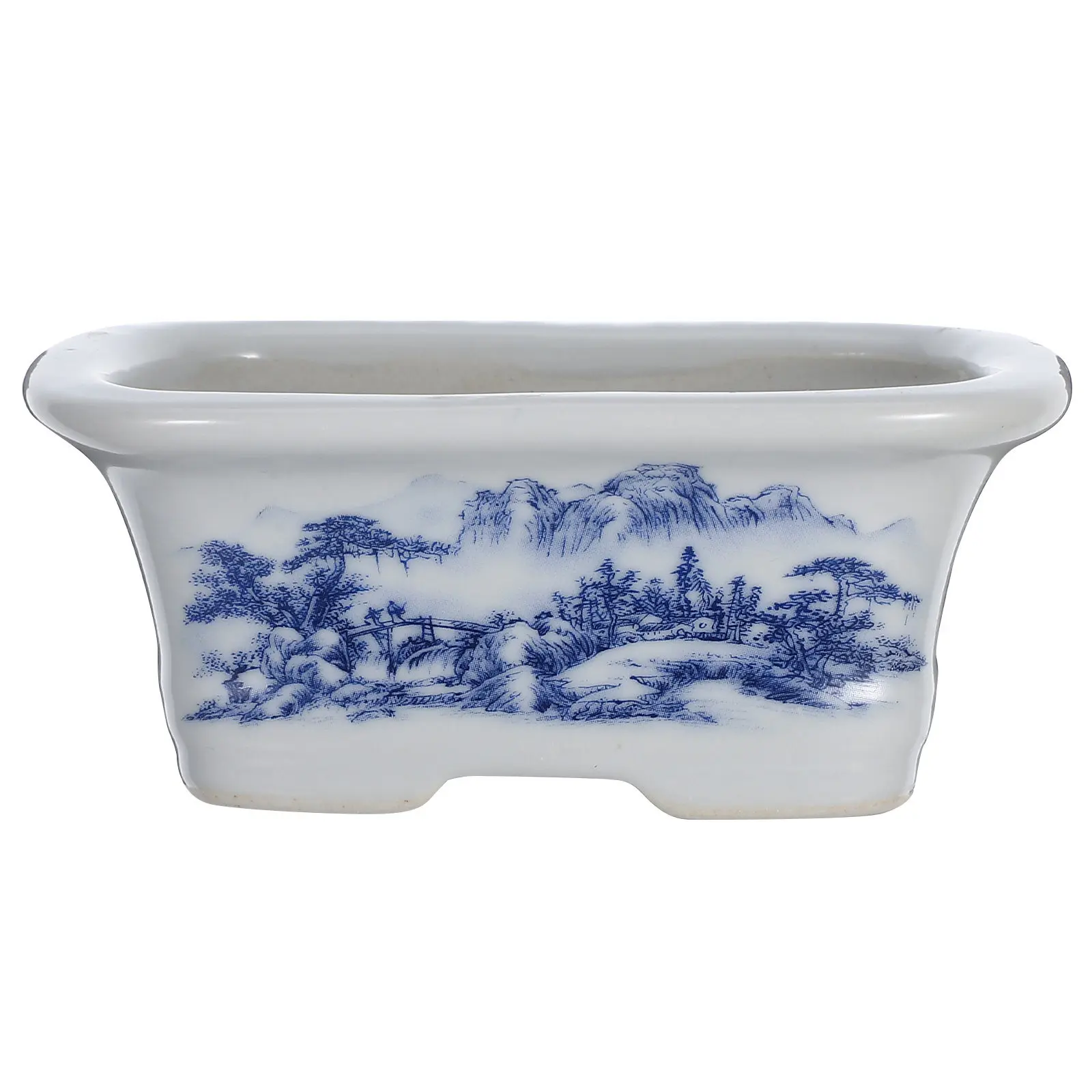 Hand Painted Blue and White Porcelain Flower Pot Small Desktop Balcony Planter for Indoor Plants Bonsai Succulents Asian Ceramic