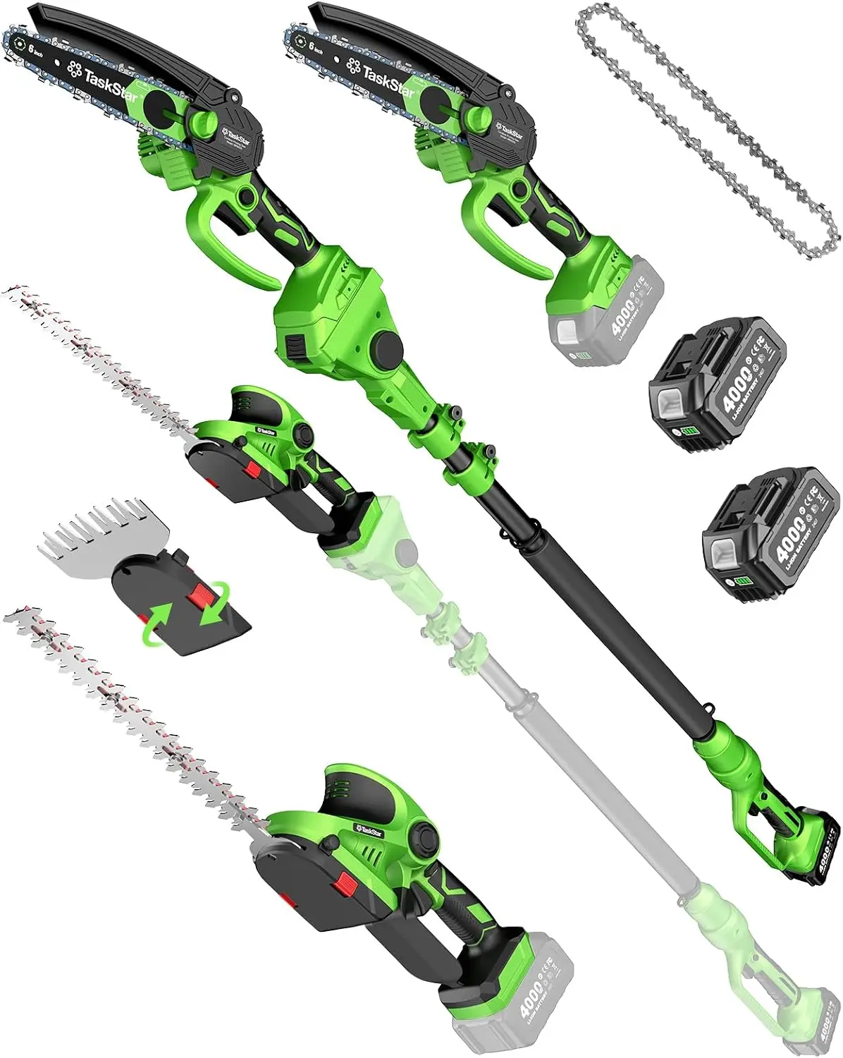 6 In 1 Wireless Pole Saw Hedge Cutter Combo Grass Shears