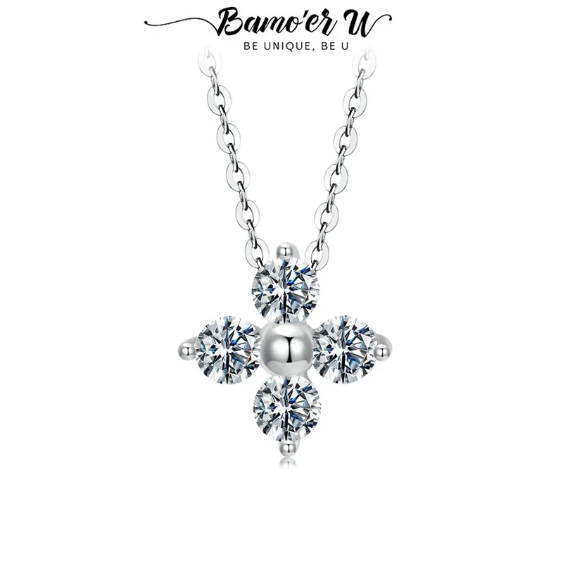 

Ожерелье Bamoer U Moissanite из стерлингового серебра 925 пробы, уникальный дизайн в виде четырехлистного цветка, сертифицированное ожерелье, женские ювелирные изделия VVS1