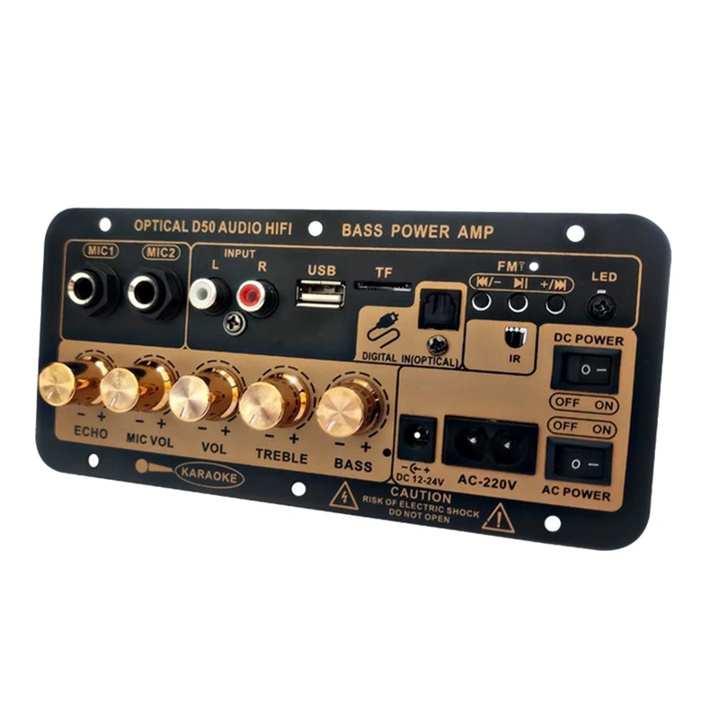 

1Set D50 Amplifier Board With Optical Audio Bluetooth AMP USB FM Radio TF Player DIY Audio Subwoofer Black For Home Car US Plug