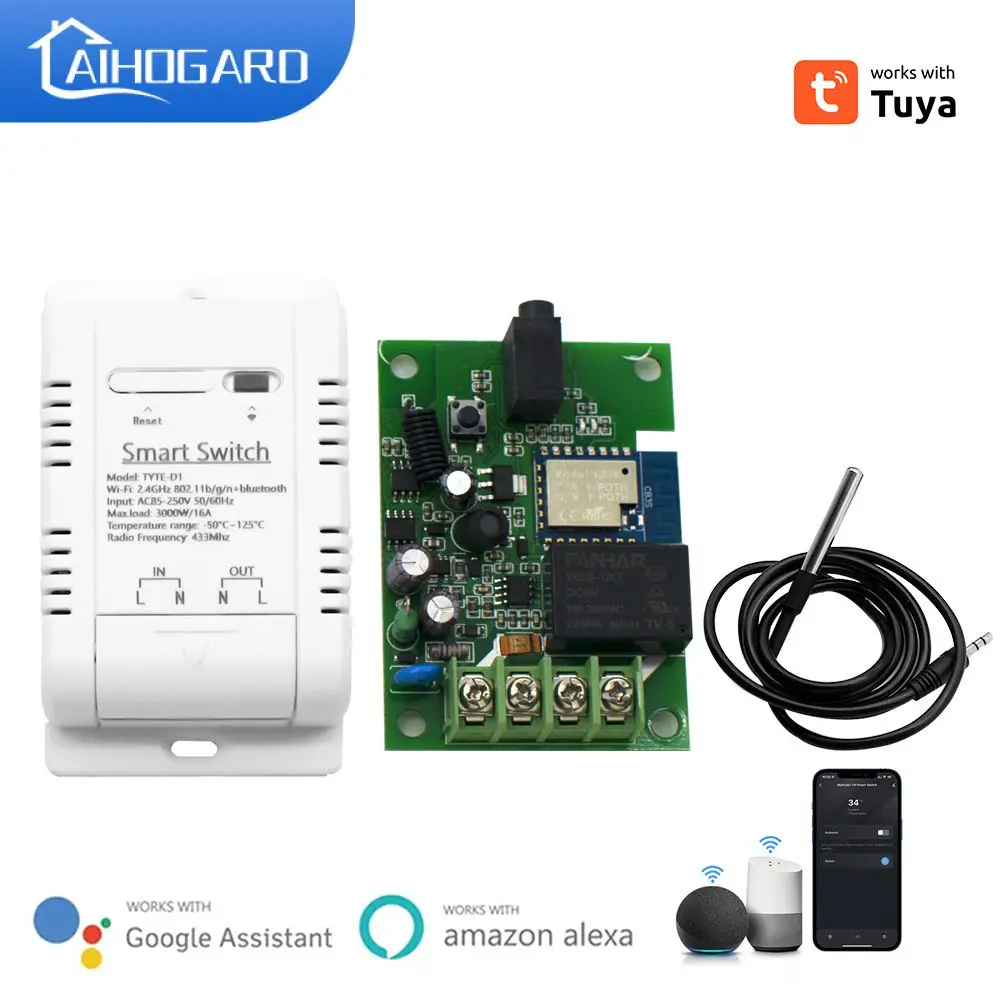 

Wifi Temperature Switch 16a Tuya Smart Rf433 Intelligent Thermostat Ds18b20 Temperature Sensor Waterproof Real-time Monitor