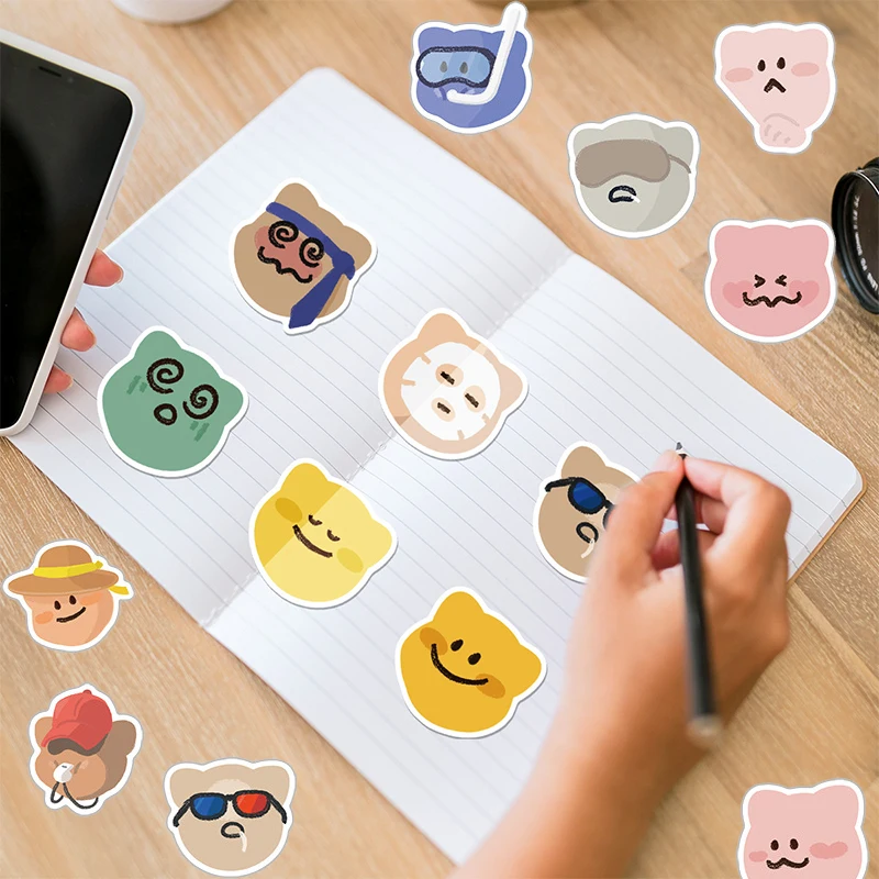 50Pcs Colorful Bear Mood Stickers Cartoon Animal Graffiti Decals Waterproof DIY Decor For Water Bottle Bicycle Motorcycle Helmet