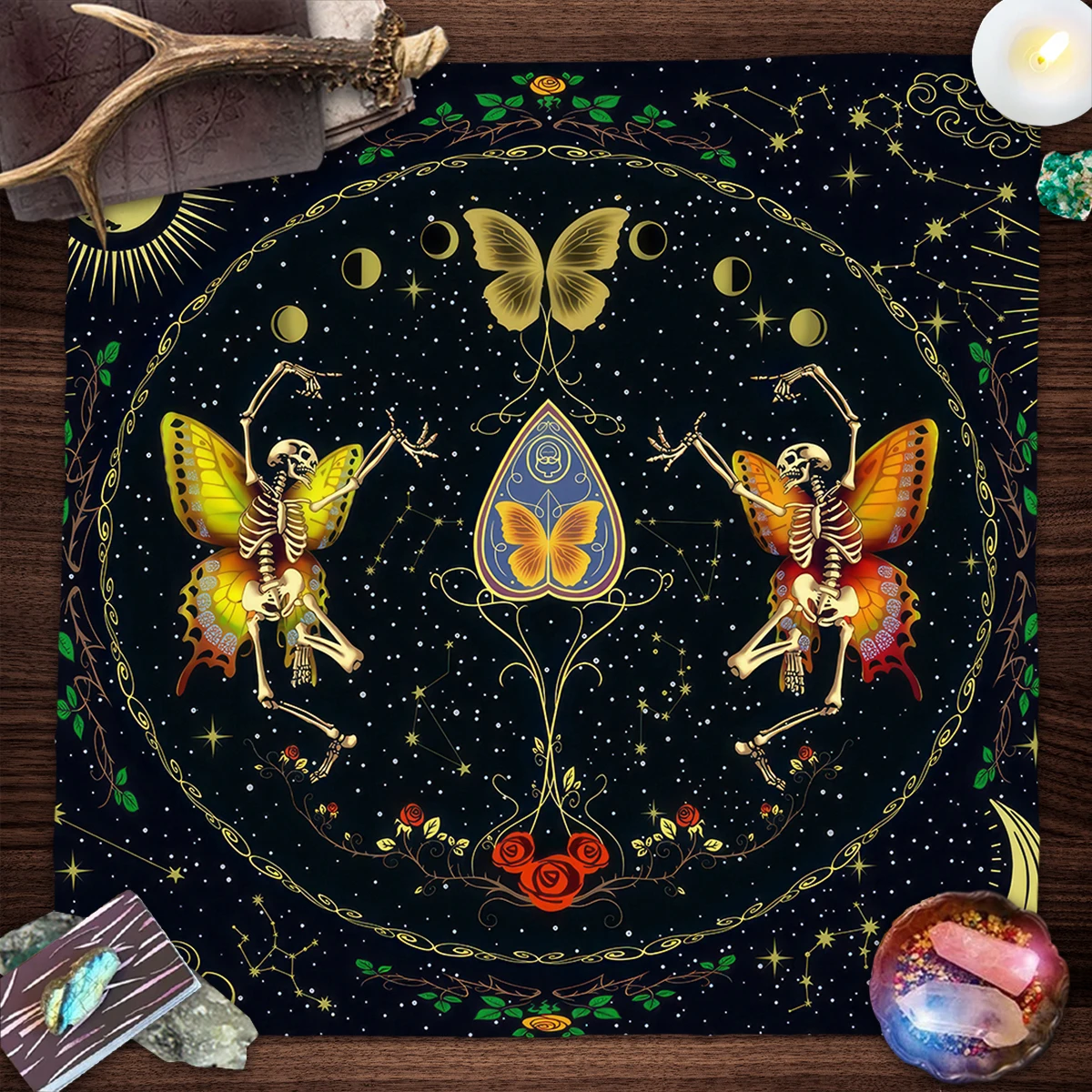 Butterfly Skull Tarot Tablecloth Spiritual Card Pad Moon Starry Sky Altar Cloth Witchcraft Astrology Oracle Tarot