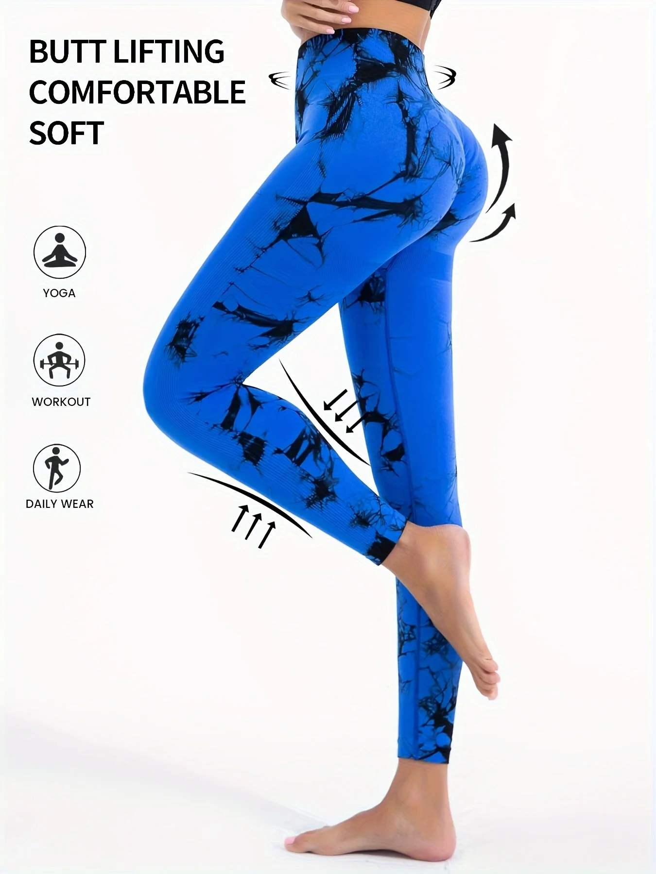 Women Tie Dye High Waist Yoga Leggings, Seamless Ribbed Workout Pants, Quick Dry Compression Gym Fitness Tights