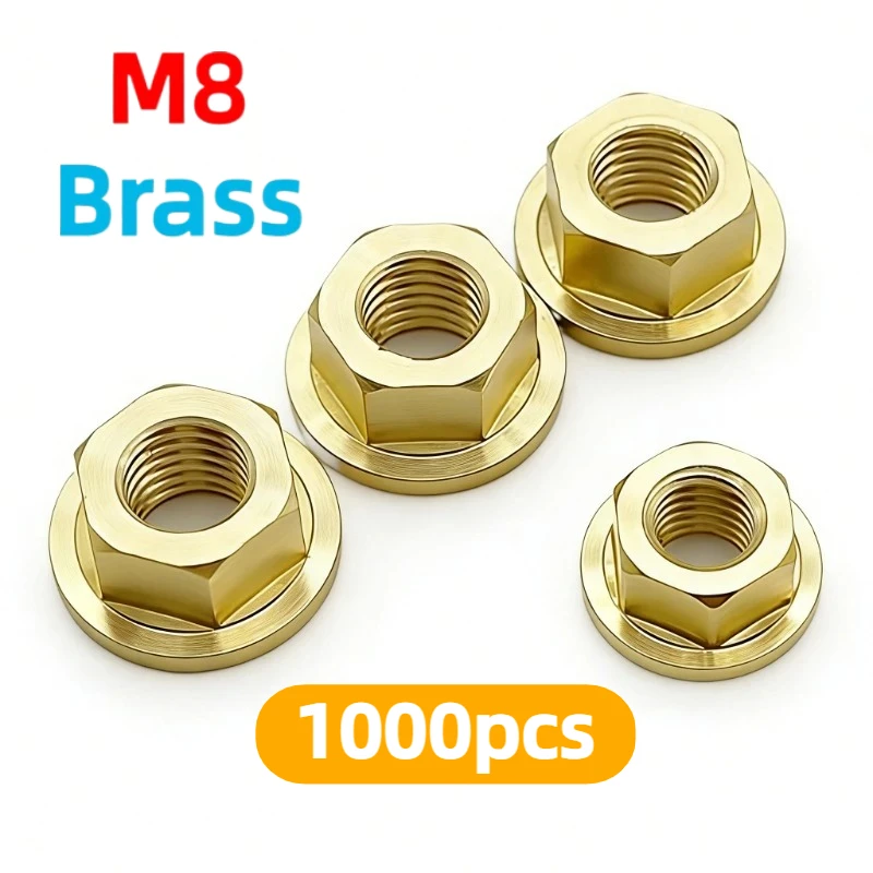 1000pcs M8 Hexagon Flange Nuts Brass Pinking Automatic locking nut DIN6923 Serrated Spin lock