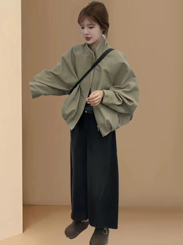 Versátil Simple Sle Long Sve Leather Jaet Mujer Suelto Ajuste Prendas de abrigo de moda Top Ropa casual Otoño 2025