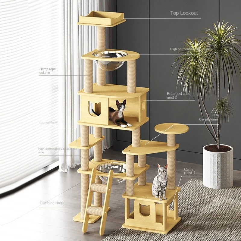 Cat Solid Wood Climbing Frame Game Cat Scratching Platform Cattery Tree Tower Condo To The Toys Space Module Cats Pet Products