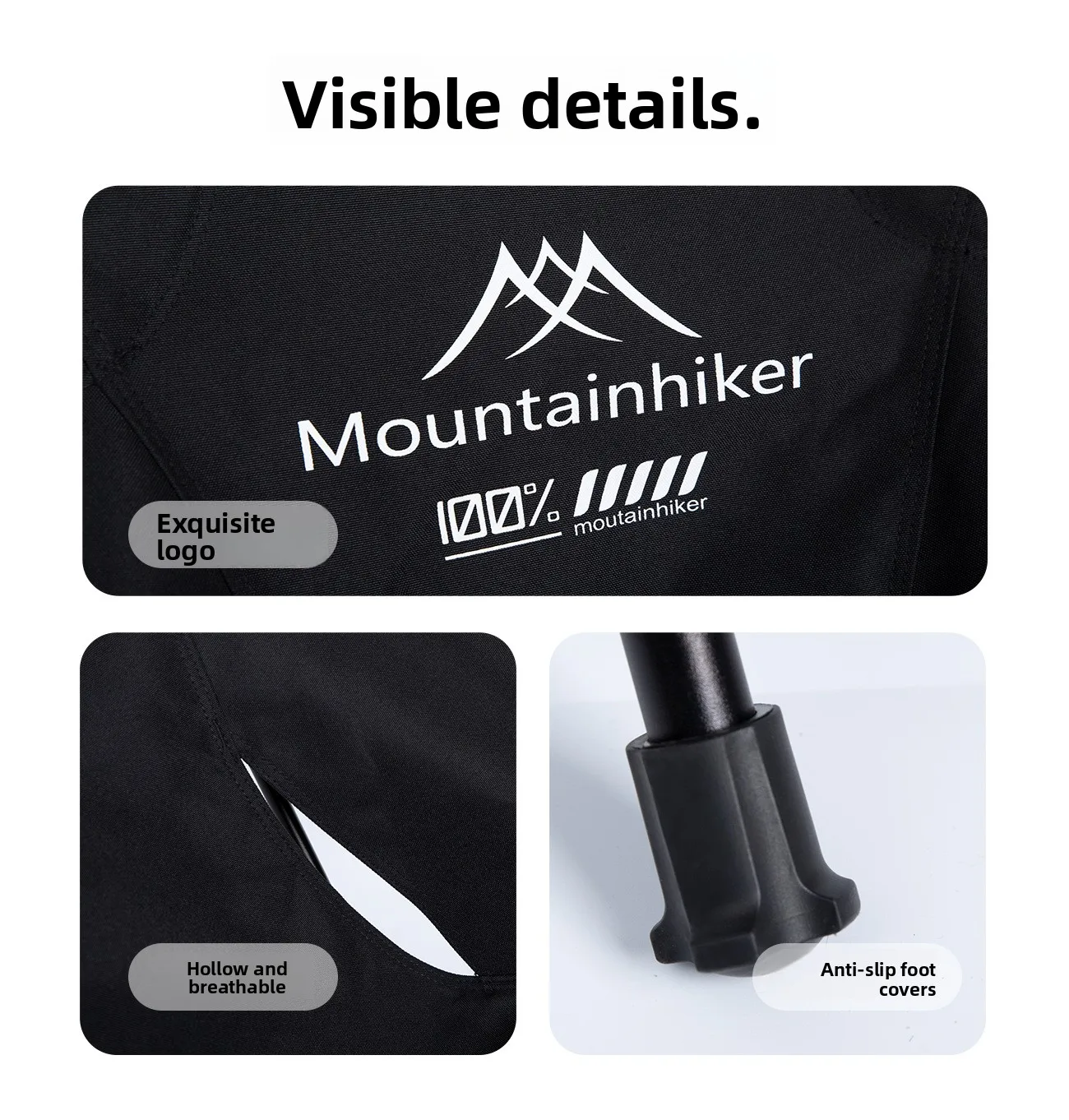 MOUNTAINHIKER Ultraleichter Tragbarer Klappbarer Mondstuhl aus Aluminiumlegierung für Camping, Wandern und Angeln in Grün, Schwarz und Khaki – Detail 10