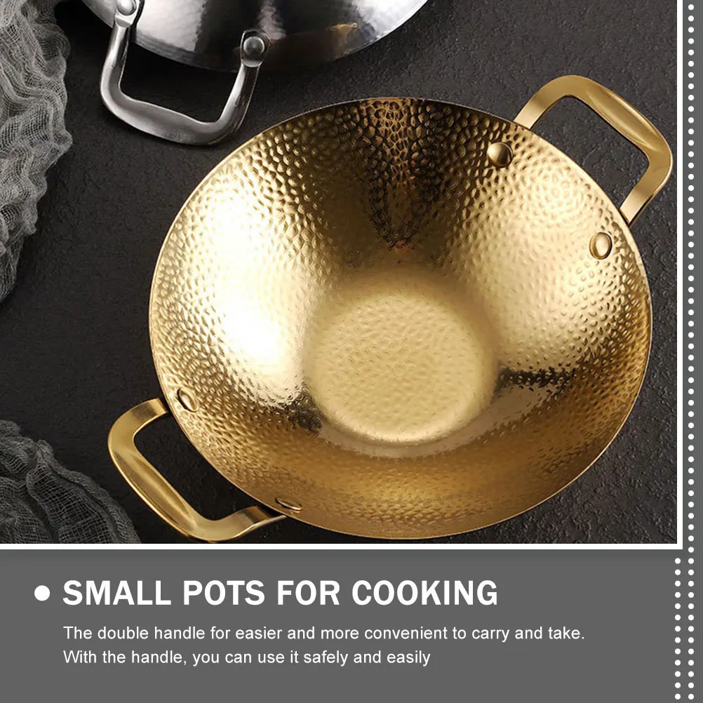 

Stainless Steel Cooking Pot Small Metal Kitchen Pots Stir Fry Heat Insulated Double Handles Non-Slip Stockpot Pan