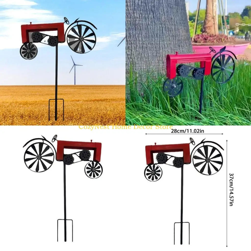 

92MF Farmhouses Iron Tractor Windmill Spinner With Rotating For Patios Landscape