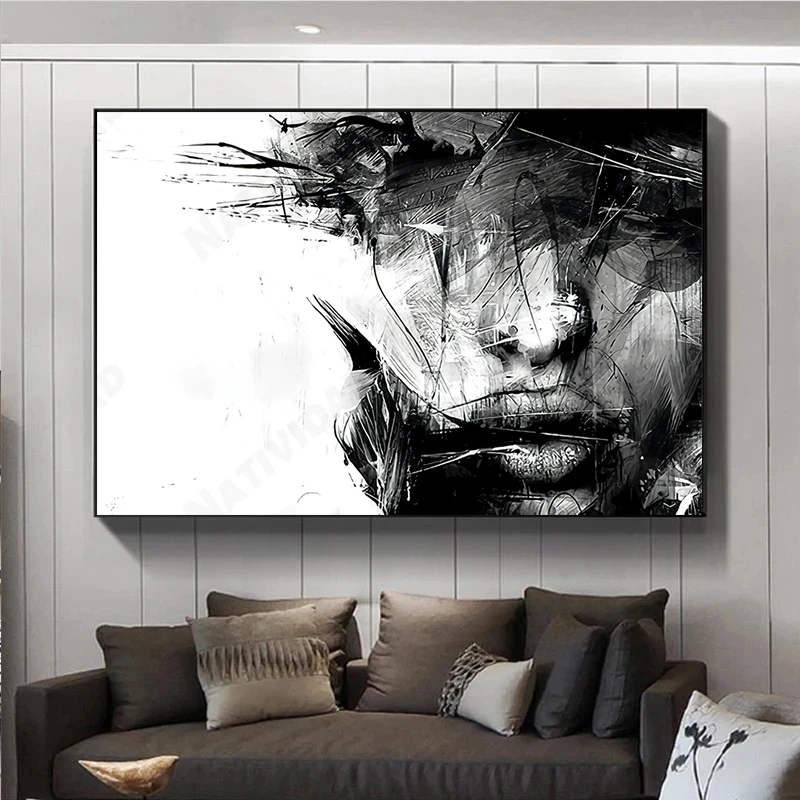 

Abstract Canvas Painting Art Black and White Female Face Wall Art Posters Print Wall Art Picture for Living Room Decor Cuadros