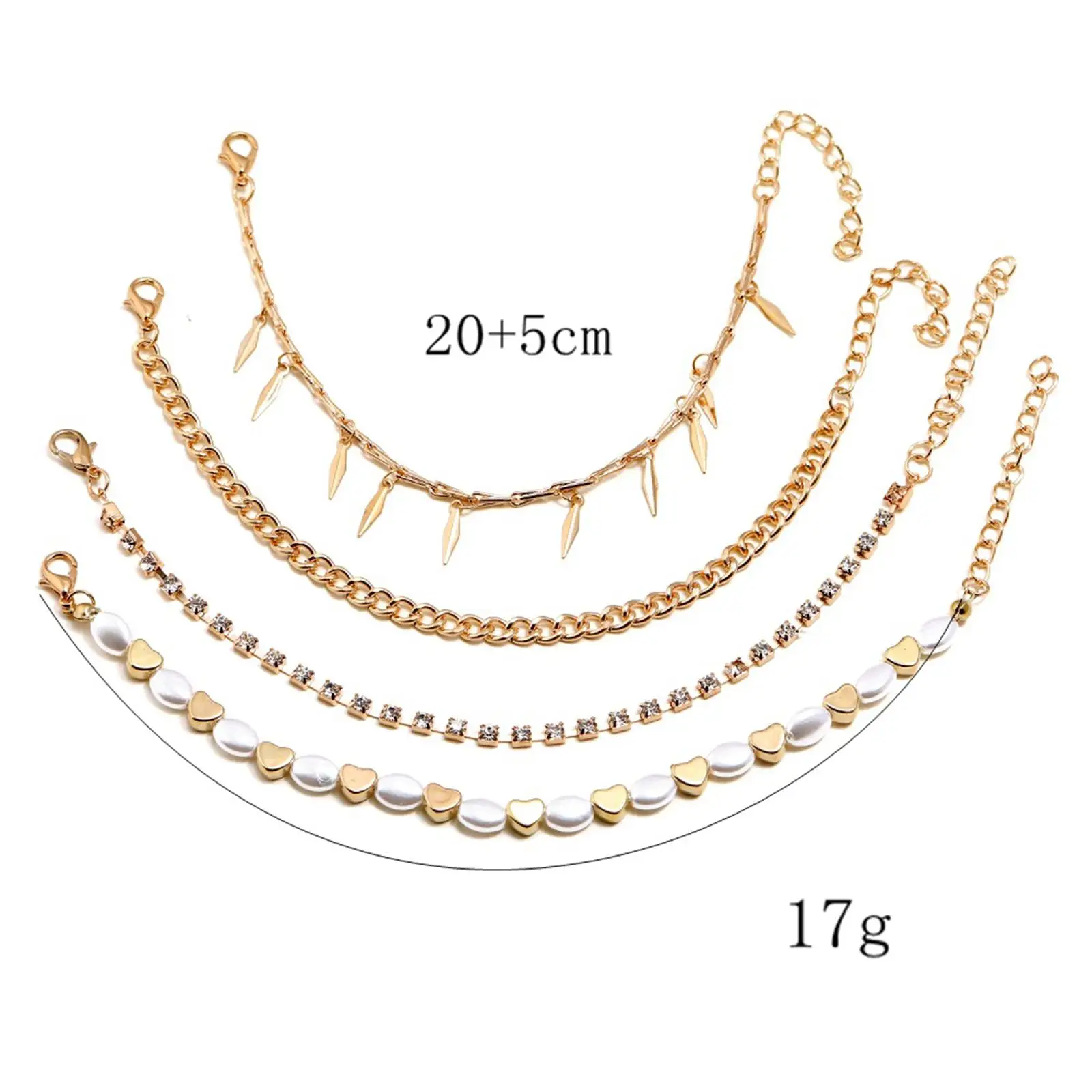 Women Gold Heart Beaded Bracelet Anklet Chain Set Adjustable Foot Jewelry for Summer Party Beach