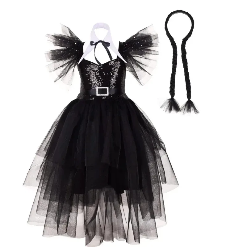 Girls' Black Tulle Tutu Dress, Halloween Themed Outfit, Kids Fluffy Mesh Party Gown, Suitable for Festival Stage Performances