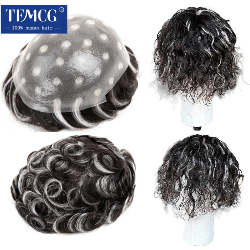 Fashion Highlighted 0.06MM Microskin Knotted Men's Capillary Prothesis Natural Hairline Toupee Men Wigs 100% Human Hair Man Wig