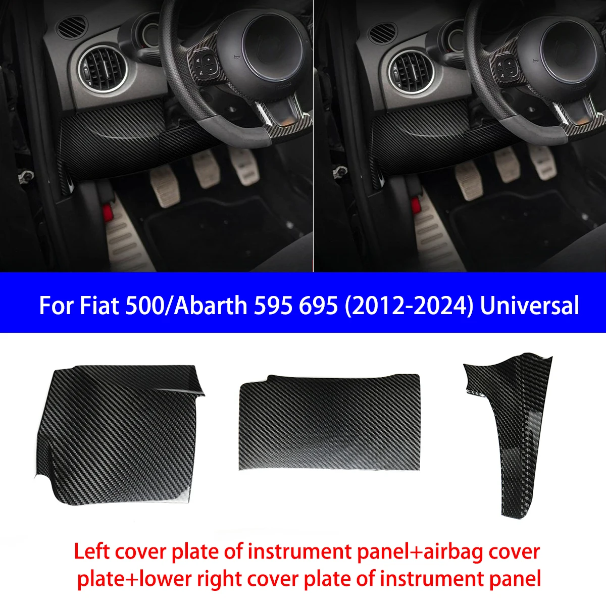 

For Fiat 500/Abarth 595 695 (2012-2024) Universal Dry Carbon Fiber Instrument Panel Left Cover Sticker Interior Decoration