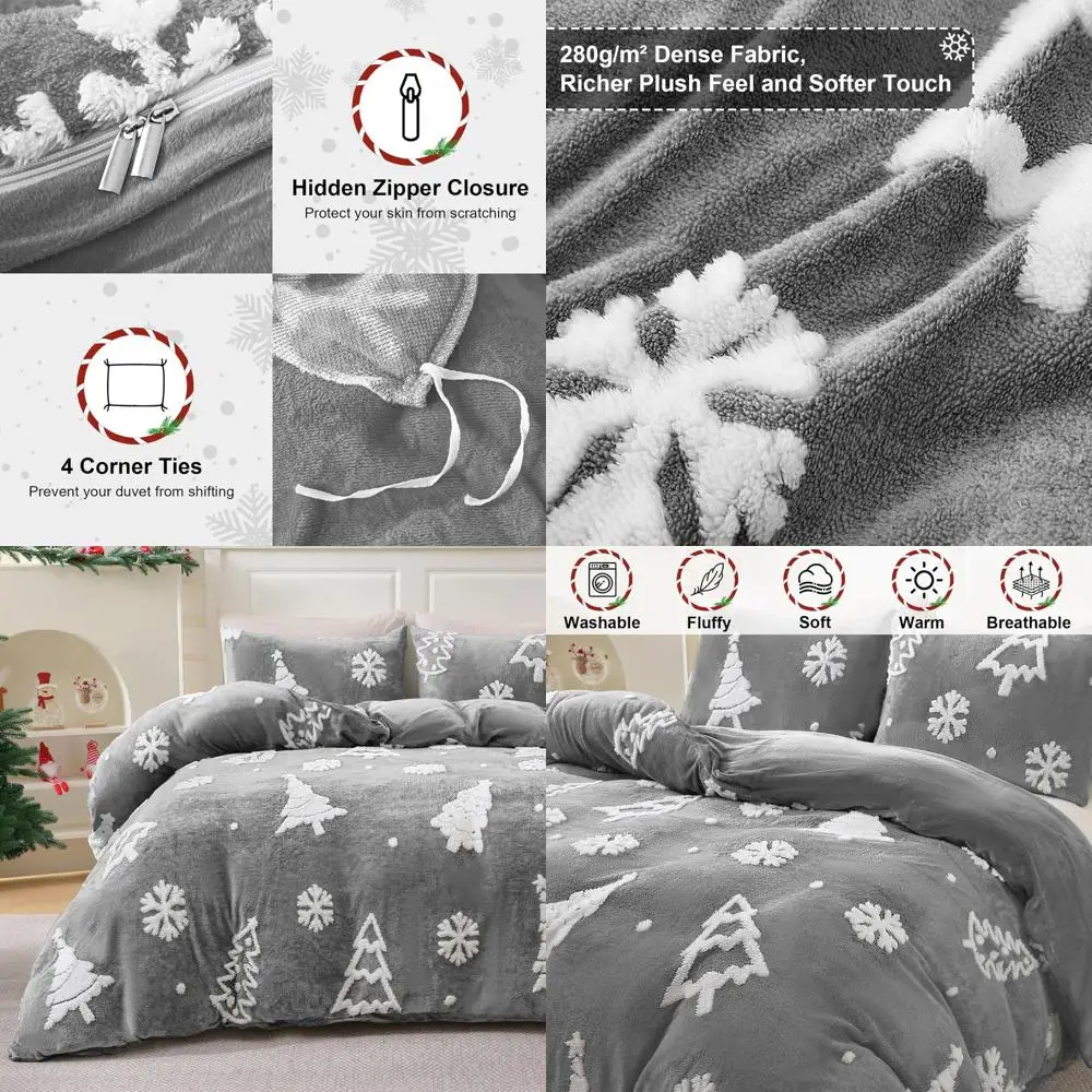 

King Size Christmas Tree Jacquard Duvet Cover Set, Plush Cozy Winter Bedding with Zipper, 1 Comforter Cover 104x90 and 2 Pillowc