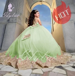 Light Green Flower Girl Dress For Wedding Lace Applqique Puffy Princess Pageant Kids Baby Birthday First Communion Gown