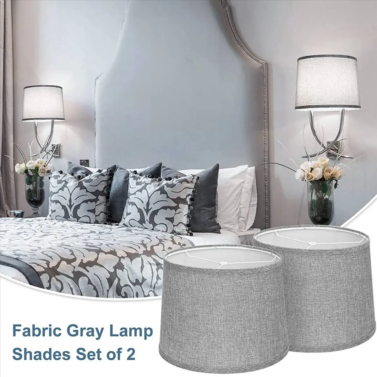 AA19 Lamp Shades Natural Linen Lampshades 12.6x11.6x9.8Inch High Replacement Fabric Lampshades for Table Lamp Floor Lamp-A