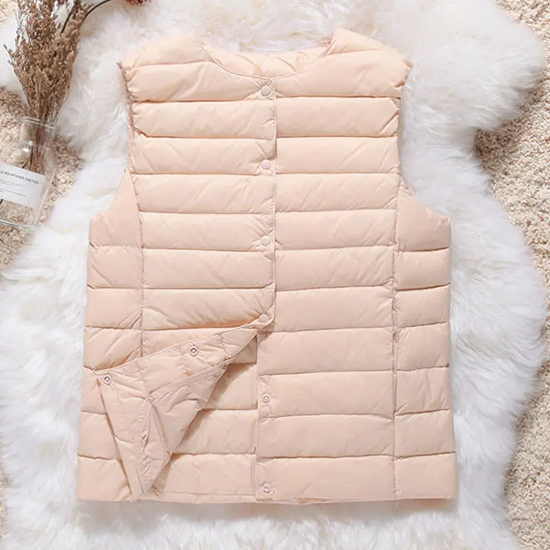 

Keep Warm in Autumn and Winter White Women Vest Thin Coat Women Duck Down Sleeveless Jacket V Collar Or O Collar Coat