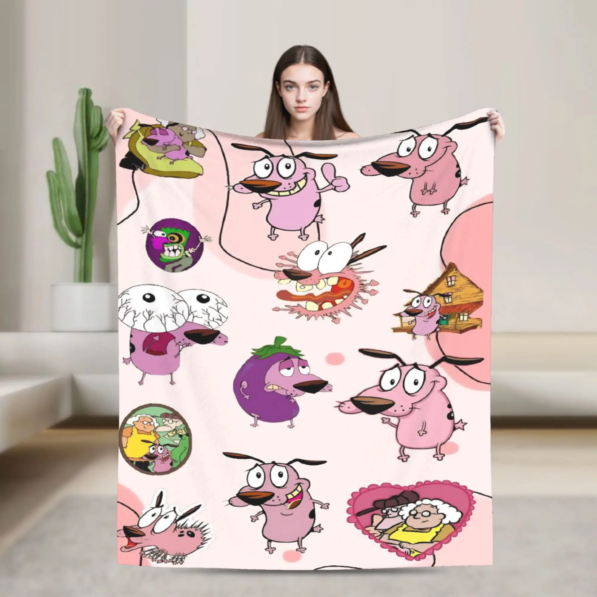 Couraged Cowardlys Dogs Blanket Flannel Summer Air Conditioning Cartoon  Multifunction Soft Throw Blanket for Sofa Bedroom Quilt