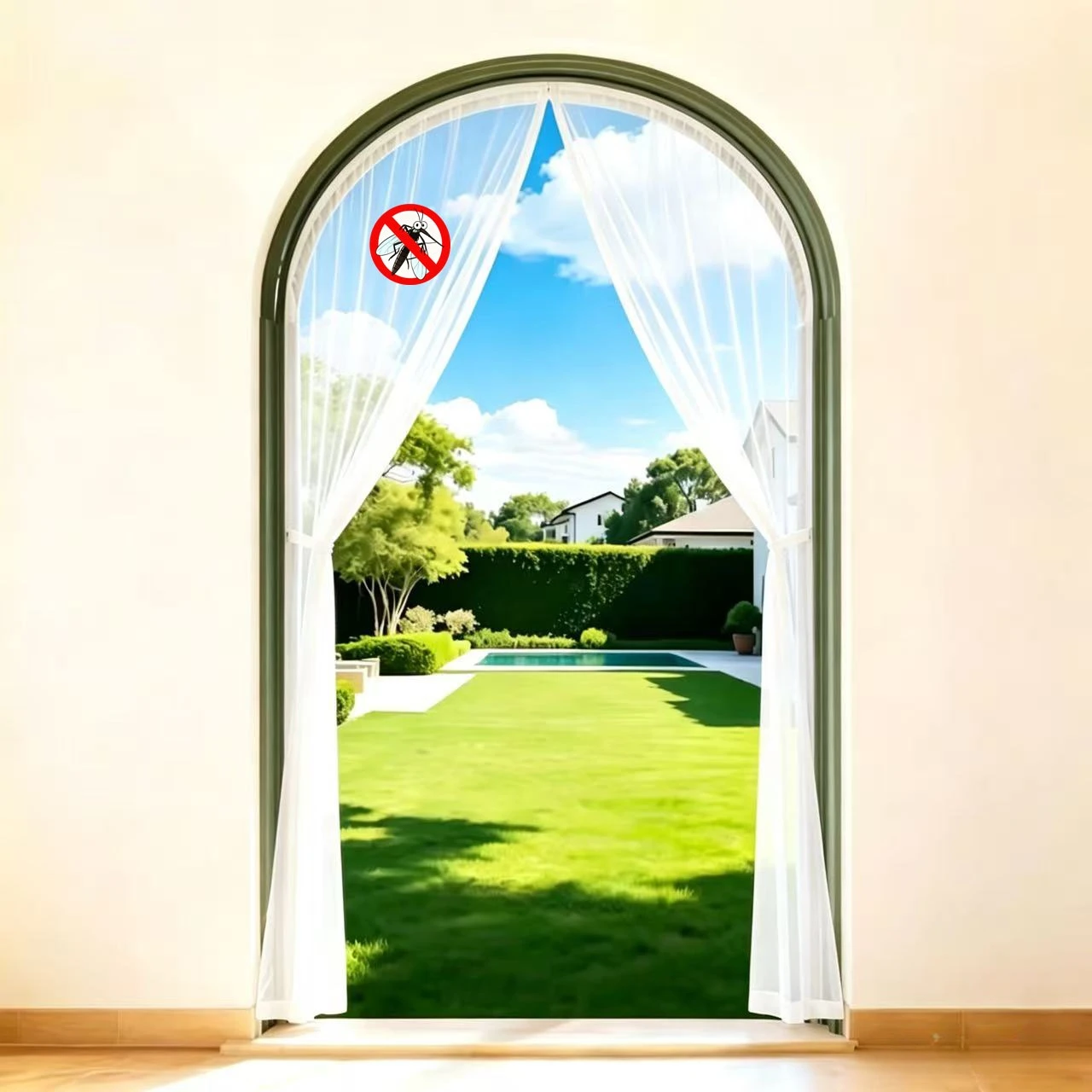 Arched Magnetic Screen Door, Hands Free Self Sealing Mesh Mosquito Curtain, Fits French Arch Door, Keep Bugs Out Pet Friendly