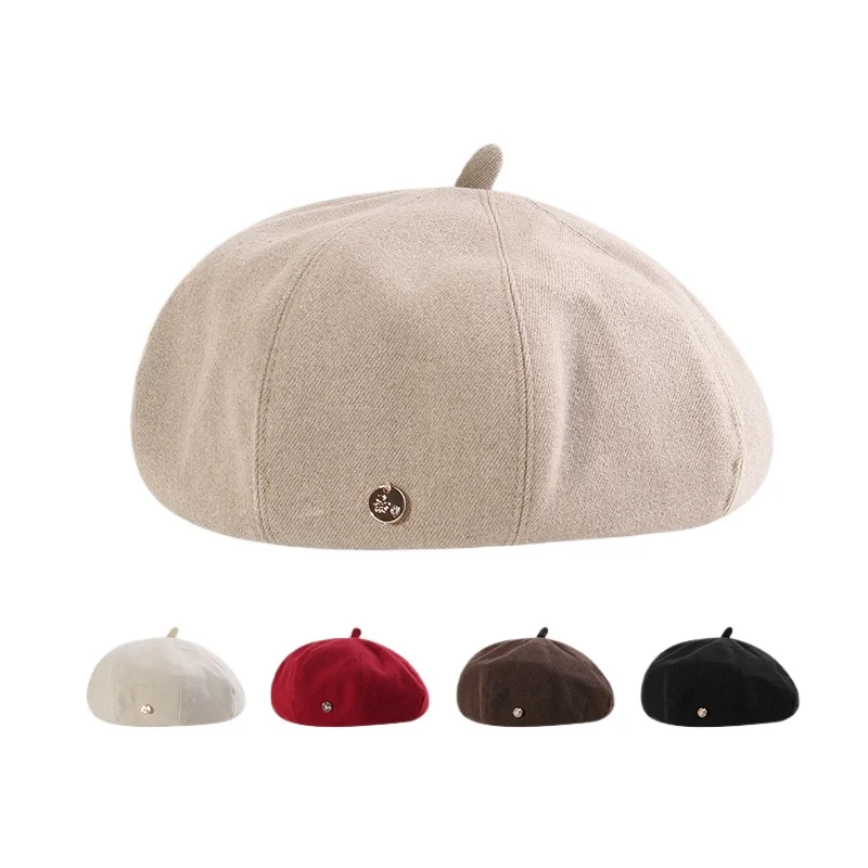 

New Metal Standard Big Head Circumference Hat Women's Literary and Retro Beret Japanese Face Small Octagonal Painter Hat