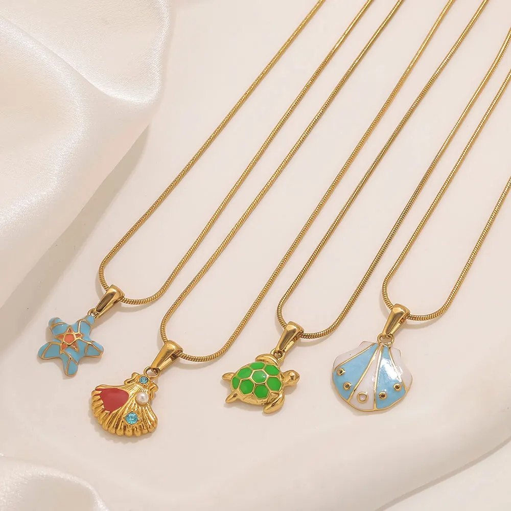 

Stainless Steel Enamel Starfish Turtle Shell Necklace Gold Color Women's Necklaces Party Wedding Bohe Jewelry Fashion Gifts Goth