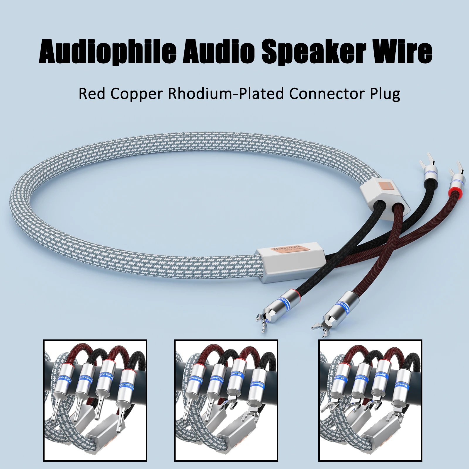 Preffair OFC Silver plated Speaker Cable Rhodium plated Y spade and banana plug binding post bi-wiring for amplifier speaker