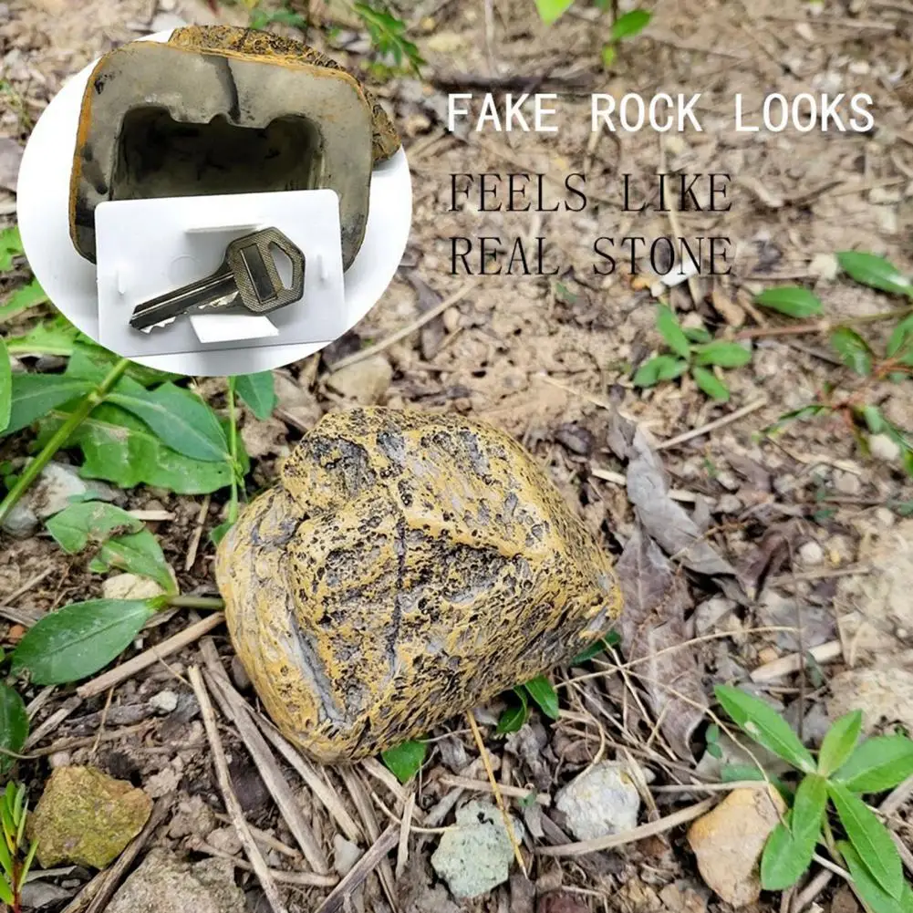 Spare Key Holder Fake Rock Key Holder Outdoor Garden Decorative Stone Key Hider Box Resin Statue Secret Holder for House