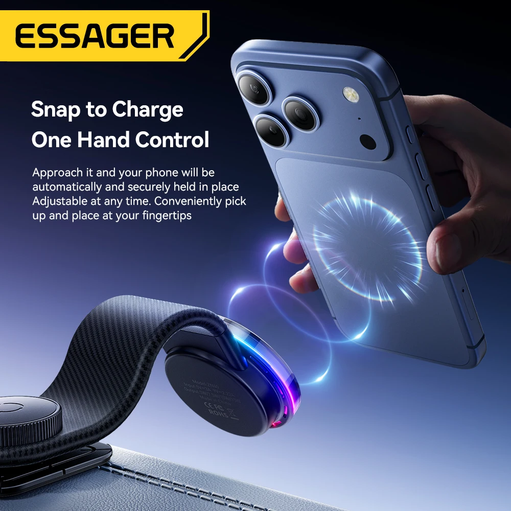 Essager 360 °   Magnetyczny uchwyt samochodowy na telefon z swobodnym obrotem, ładowarka bezprzewodowa LED 15W, kompatybilny z MagSafe, do iPhone 17 16 15 14 Pro Max — zdjęcie produktu 6
