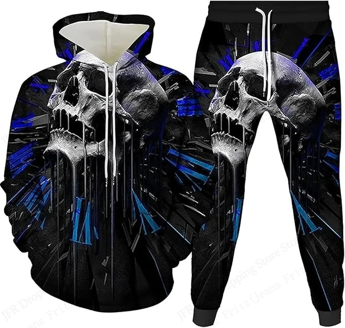 

Autumn Fashion Skull 3D Printed Hoodie Suit Men Sweatshirts Sweatpants Casual Fashion Two Piece Tracksuit Set Men's Clothing