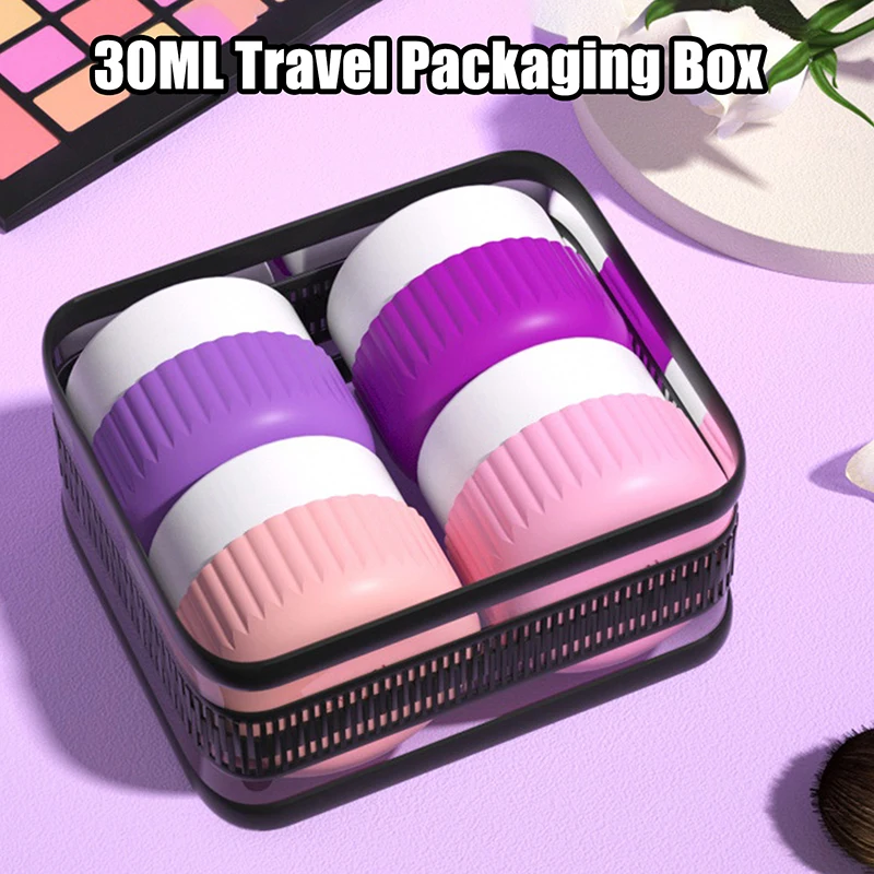 1/4pcs Toiletry Travel Container Silicone Refillable Cream Jar Travel Container With Transparent Bag Leak Proof Travel Accessory