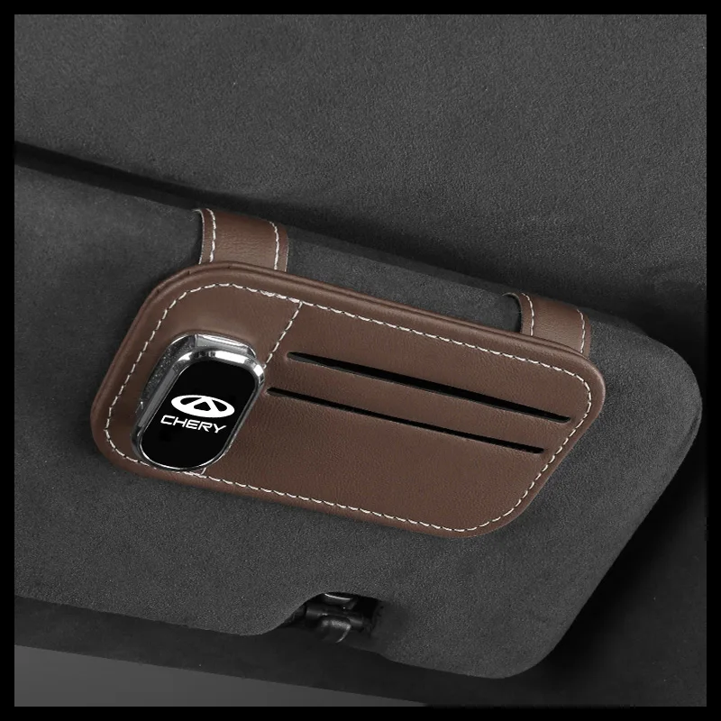 

For Chery Tiggo 2 3 4 7 8 Pro QQ Iq Fulwin Arrizo Car Accessories Car Sunglasses Holder Leather Clip Card Ticket Holder Clip