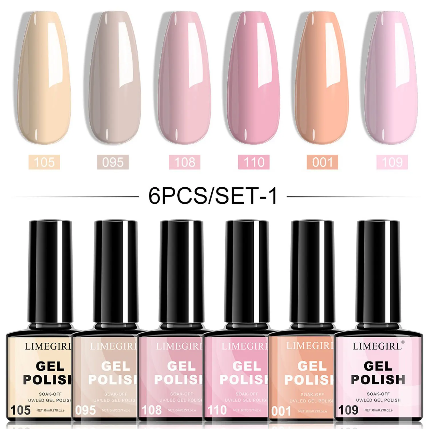 6 stks Kleur Gel Nagel Set Polish Semi Permanente Gel Vernis Base Top Coat Nail Art Manicure Losweken LED UV Gel Vernissen