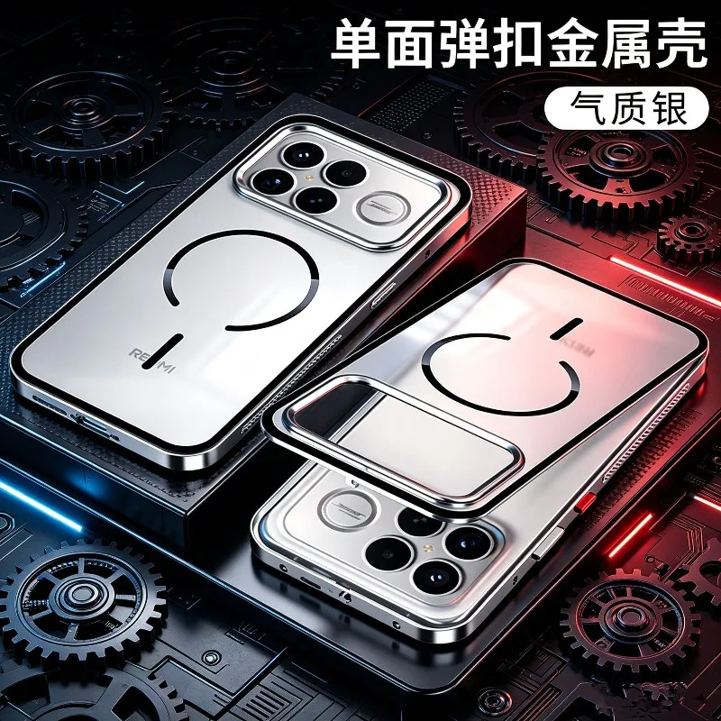 For POCO F9 Ultra Case For MagSafe Magnetic Aluminum Alloy Frame Matte Transparent Back Cover Fingerprint-Resistant Bumper