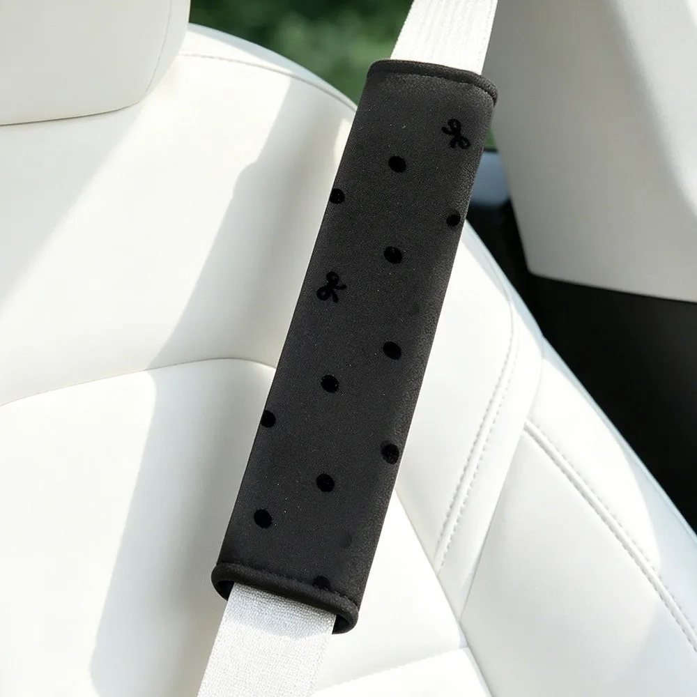 Polka Dot Seat Belt Shoulder Pad Skin Friendly Bow Pattern Seat Belt Cover Wraparound Closure Soft Fabric Shoulder Belt Cushion