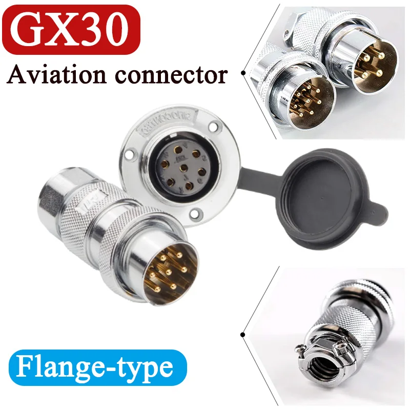 Conector macho y hembra GX30 de 4 pines, enchufe de aviación de 5/6/7/8 pines, junta de cabeza de brida redonda DF30, cobre chapado en oro, montaje inverso