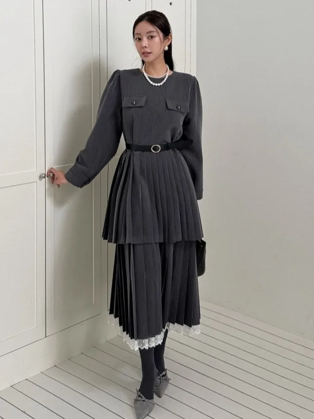 تنورة كورية Sle حلوة كلاسيكية مستديرة Ne Tiers تنورة Dr للسيدات ذات ملمس راقي طويل تنورة كعكة Dr Ci مناسبة للتنقل #2