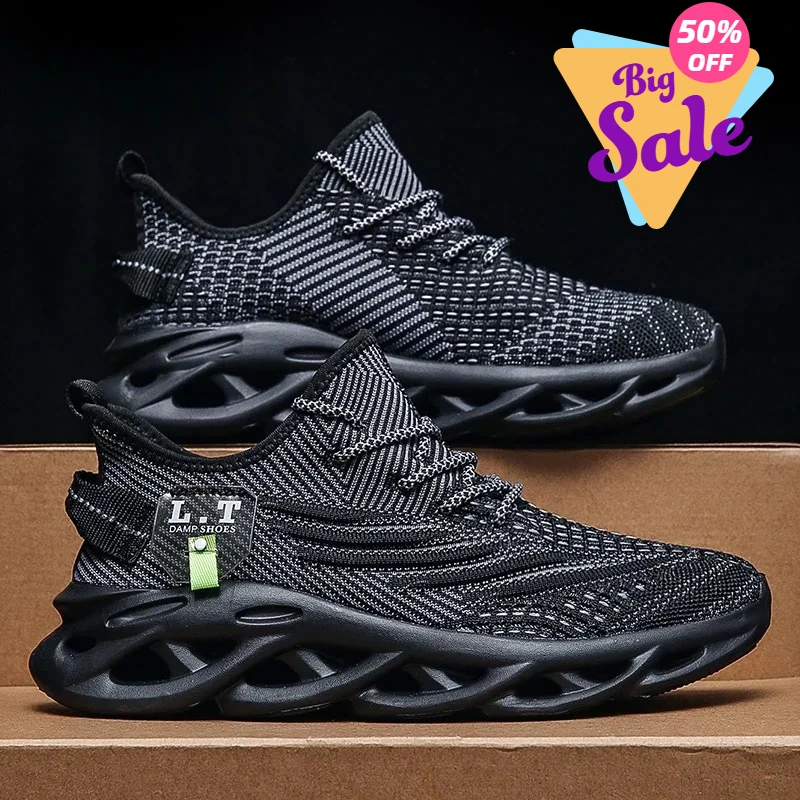 

2026 Men Sports Running Black Jogging Shoes Casual Sneakers Outdoor Breathable Mesh Women Light Shock-absorption Black Tennis